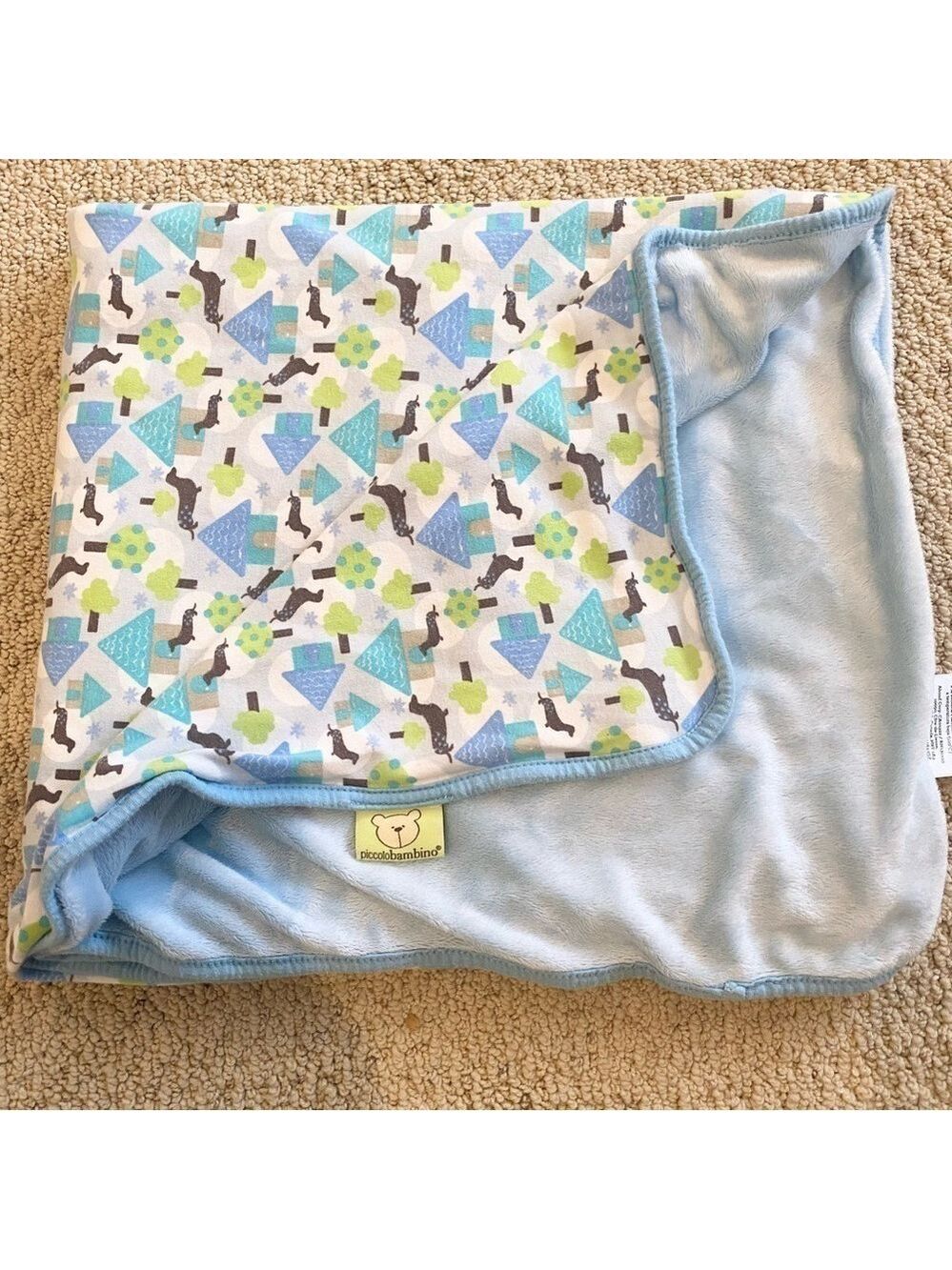 Piccolo Bambino Weiner Dog Houses Baby Blanket Green Blue Security Lovey Boys